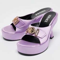 Versace Purple Satin Medusa Mules Size 38