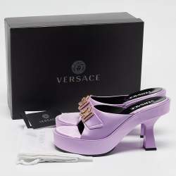 Versace Purple Satin Medusa Mules Size 38