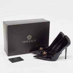 Versace Black Patent Leather Gianni Ribbon Pumps Size 38