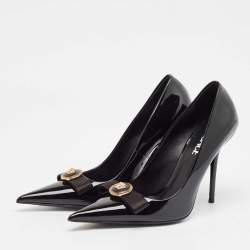Versace Black Patent Leather Gianni Ribbon Pumps Size 38