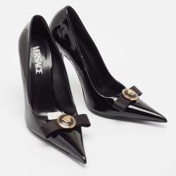 Versace Black Patent Leather Gianni Ribbon Pumps Size 38