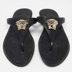 Versace Black Rubber Medusa Flat Slides Size 37