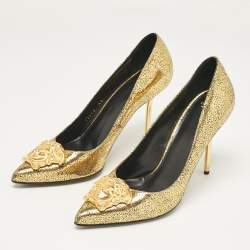 Versace Gold Textured Suede Medusa Pumps Size 40