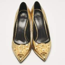 Versace Gold Textured Suede Medusa Pumps Size 40