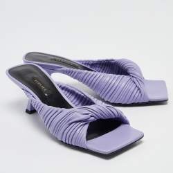 Versace Purple Leather Plisse' Slide Sandals Size 38