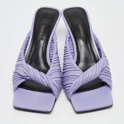 Versace Purple Leather Plisse' Slide Sandals Size 38