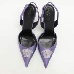 Versace Purple Satin Crystal Embellished La Medusa Slingback Pumps Size 41