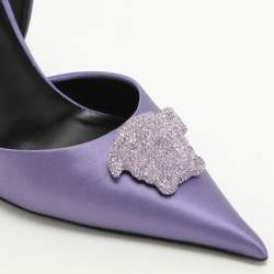 Versace Purple Satin Crystal Embellished La Medusa Slingback Pumps Size 41