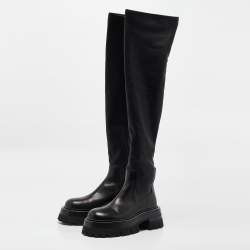 Versace Black Leather Over The Knee Boots Size 37