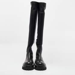 Versace Black Leather Over The Knee Boots Size 37