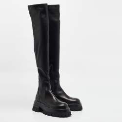 Versace Black Leather Over The Knee Boots Size 37