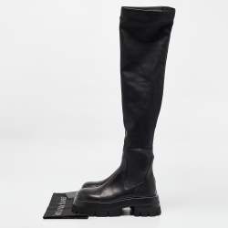 Versace Black Leather Over The Knee Boots Size 37