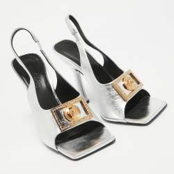 Pre Owned Versace Silver Leather le Medusa Slingback Sandals Size 38