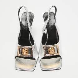 Pre Owned Versace Silver Leather le Medusa Slingback Sandals Size 38