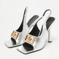 Pre Owned Versace Silver Leather le Medusa Slingback Sandals Size 38