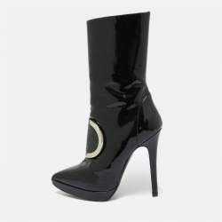 Versace Black Patent Leather Medusa Stamp Mid Calf Boots Size 35