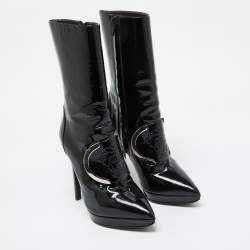 Versace Black Patent Leather Medusa Stamp Mid Calf Boots Size 35