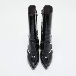 Versace Black Patent Leather Medusa Stamp Mid Calf Boots Size 35