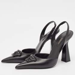 Pre Owned Versace Black Leather La Medusa Slingback Pumps Size 40