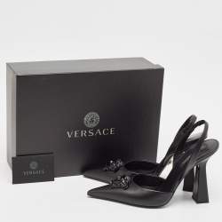 Pre Owned Versace Black Leather La Medusa Slingback Pumps Size 40