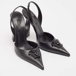 Pre Owned Versace Black Leather La Medusa Slingback Pumps Size 40