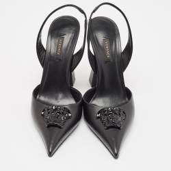 Pre Owned Versace Black Leather La Medusa Slingback Pumps Size 40