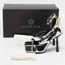 Versace Silver Leather Safety Pin Ankle Strap Sandals Size 39