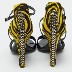 Versace Black Patent Leather and Animal Print Calf Hair Sandals Size 38.5