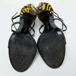 Versace Black Patent Leather and Animal Print Calf Hair Sandals Size 38.5