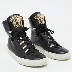 مملوكة مسبقًا حذاء رياضي فيرساتشي جلد أسود ميدوسا عنق عالي مقاس 39