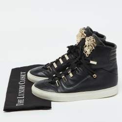 مملوكة مسبقًا حذاء رياضي فيرساتشي جلد أسود ميدوسا عنق عالي مقاس 39