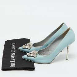 Versace Light Blue Leather Medusa Pointed Toe Pumps Size 39