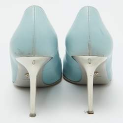 Versace Light Blue Leather Medusa Pointed Toe Pumps Size 39