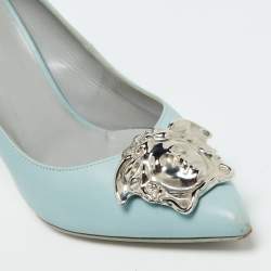 Versace Light Blue Leather Medusa Pointed Toe Pumps Size 39