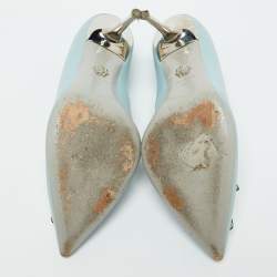 Versace Light Blue Leather Medusa Pointed Toe Pumps Size 39