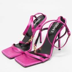 Versace Pink Satin Crystal Embellished Ankle Strap Sandals Size 40