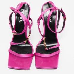 Versace Pink Satin Crystal Embellished Ankle Strap Sandals Size 40