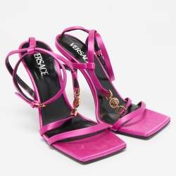 Versace Pink Satin Crystal Embellished Ankle Strap Sandals Size 40