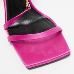 Versace Pink Satin Crystal Embellished Ankle Strap Sandals Size 40
