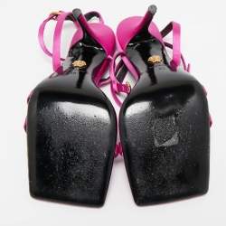 Versace Pink Satin Crystal Embellished Ankle Strap Sandals Size 40