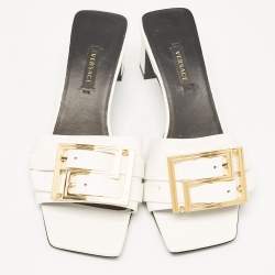 Versace White Leather Buckle Slide Sandals Size 36