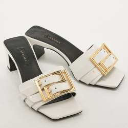Versace White Leather Buckle Slide Sandals Size 36