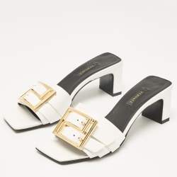 Versace White Leather Buckle Slide Sandals Size 36