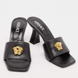 Versace Black Leather La Medusa Slide Sandals Size 39