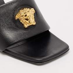 Versace Black Leather La Medusa Slide Sandals Size 39