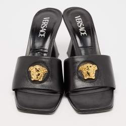 Versace Black Leather La Medusa Slide Sandals Size 39