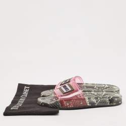 Versace Pink PVC Logo Flat Slides Size 36