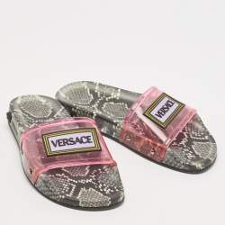 Versace Pink PVC Logo Flat Slides Size 36