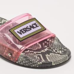 Versace Pink PVC Logo Flat Slides Size 36