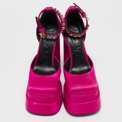 Versace Pink Satin Medusa Aevitas Double Platform Pumps Size 36